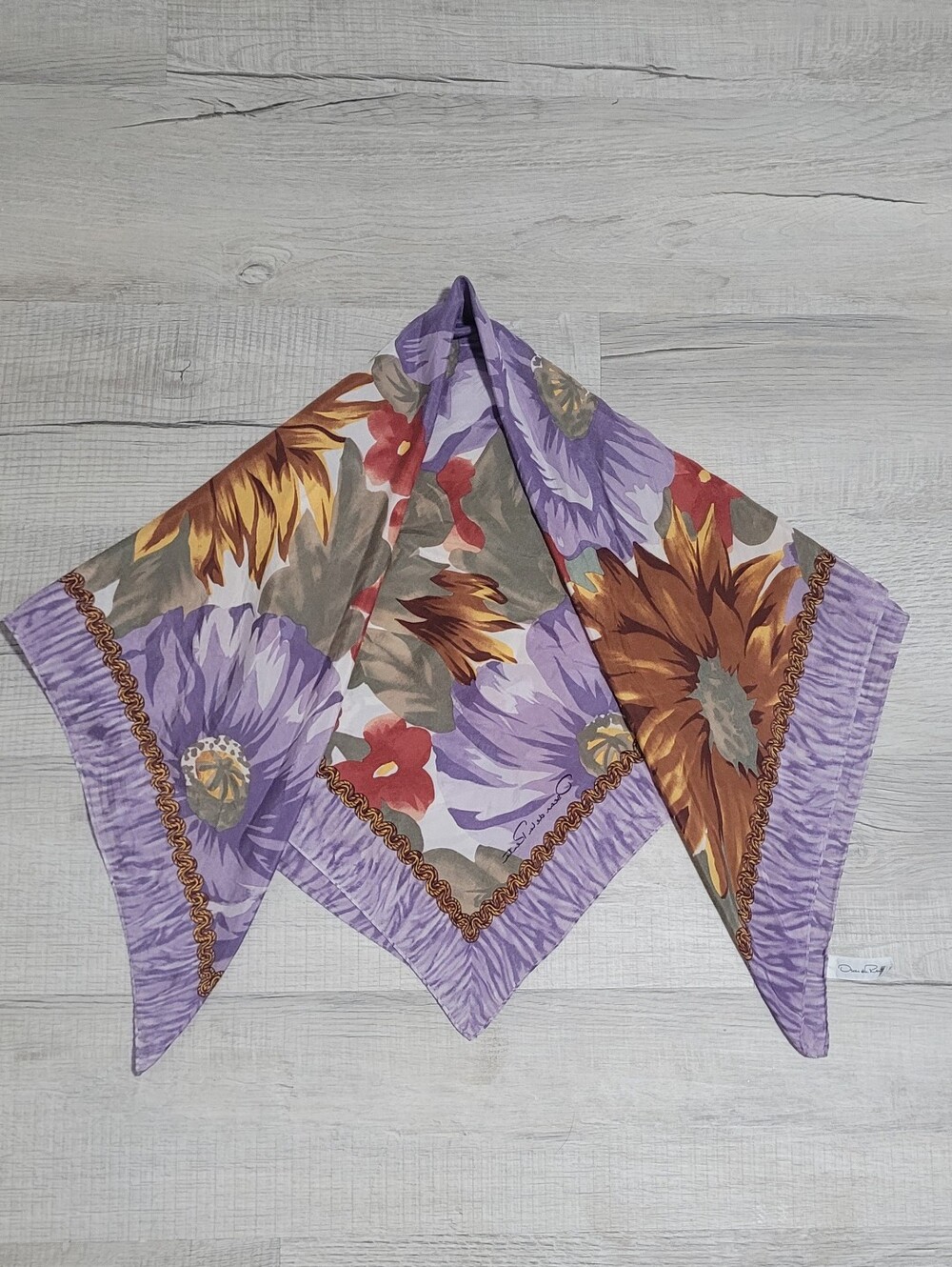 Vintage 80s Oscar de la Renta Silk Floral Scarf OS